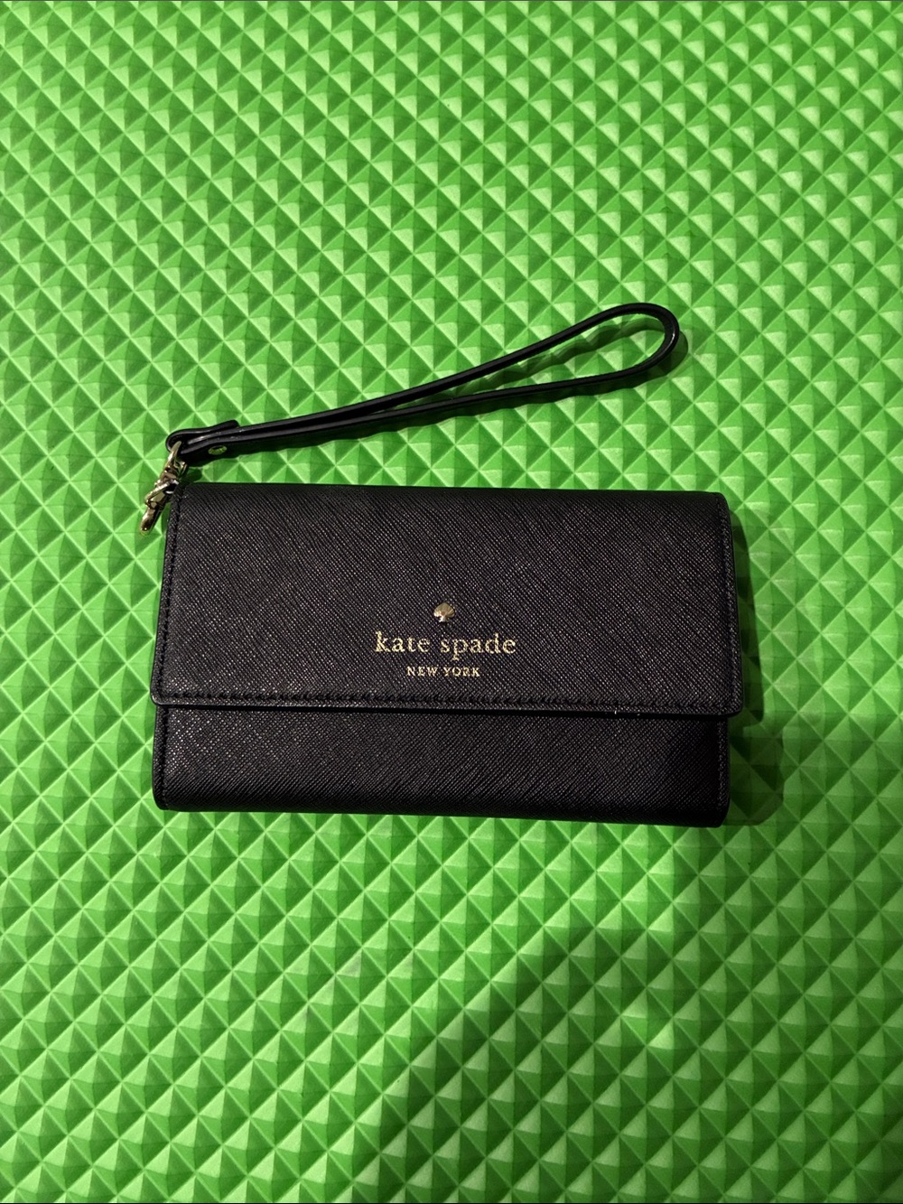 kate spade Black Saffiano Wristlet Wallet with Gold Logo